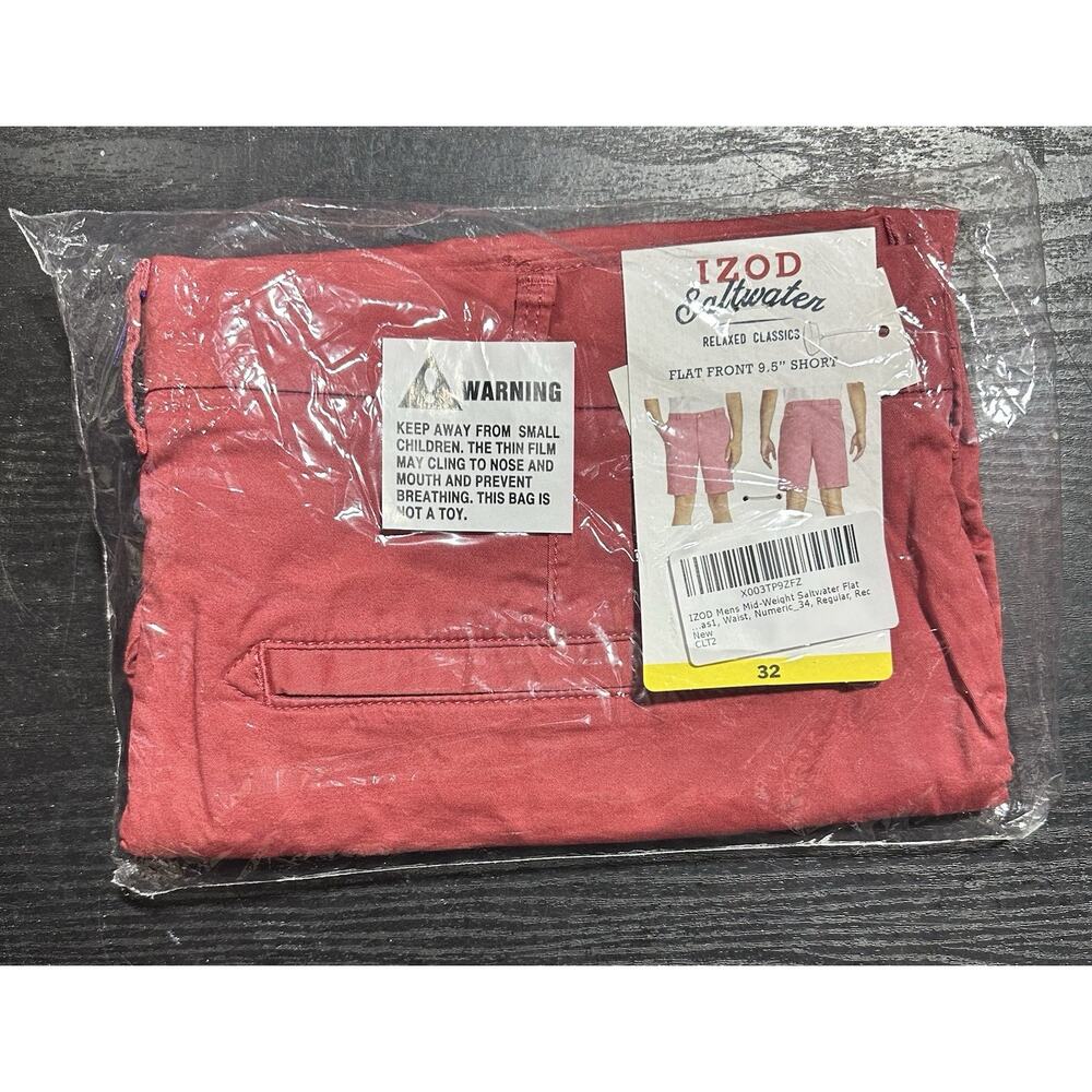 IZOD Mens Mid-Weight Saltwater Flat Front Stretch Chino Short, Red, 32 - Picture 2 of 3